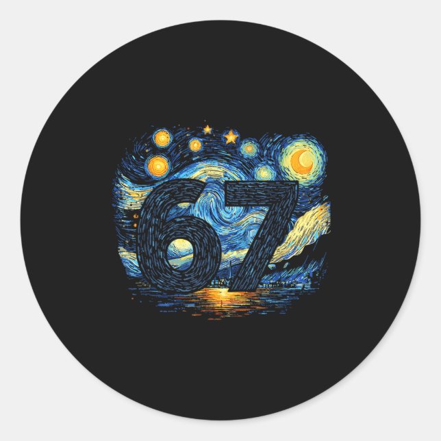Pegatina Redonda Funny 67 Meme Six Seven Starry Art Night  (Anverso)