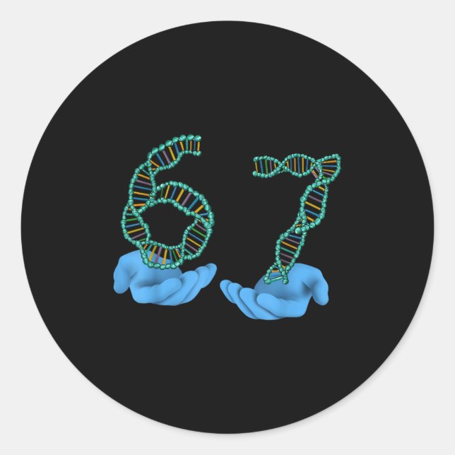 Pegatina Redonda Funny 67 Number Meme Dna Replication Molecular Sci (Anverso)