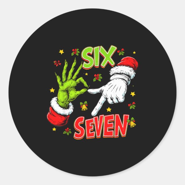 Pegatina Redonda Funny 67 Santa Hand Christmas Six Seven Meme Teens (Anverso)