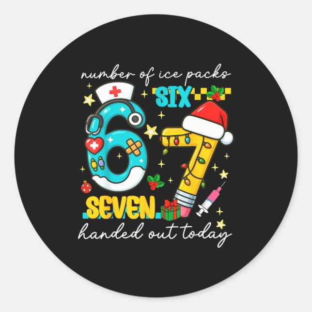 Pegatina Redonda Funny 67 School Nurse Christmas Six Seven School N (Anverso)