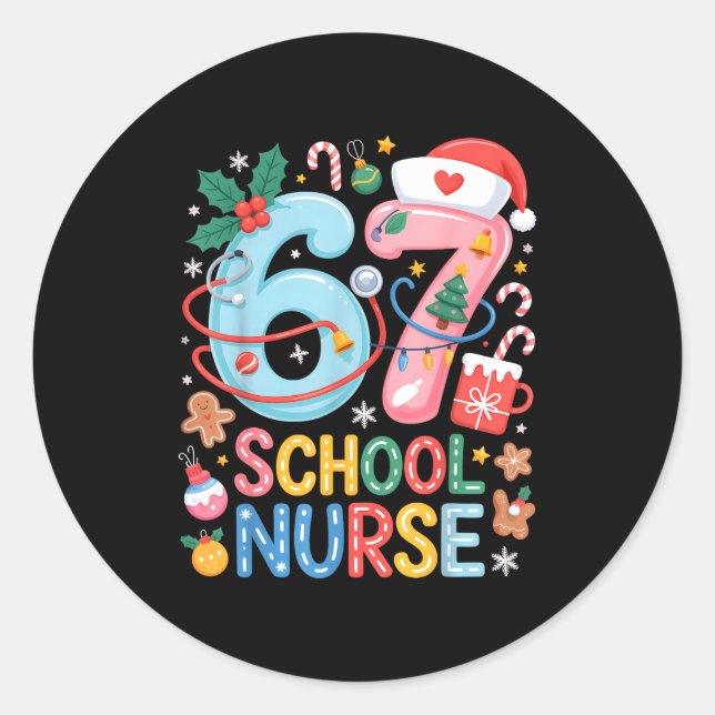 Pegatina Redonda Funny 67 School Nurse Christmas Xmas Meme Holiday  (Anverso)