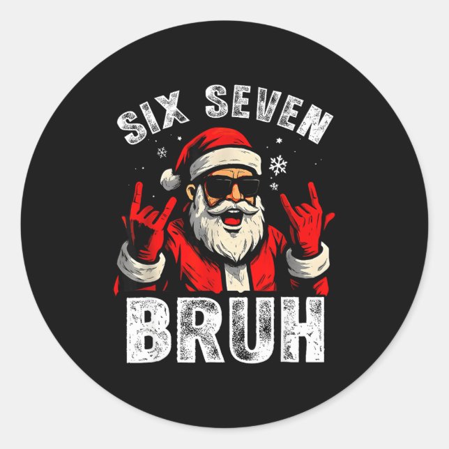 Pegatina Redonda Funny 67 Six Seven Christmas Bruh Santa Kids Boys  (Anverso)