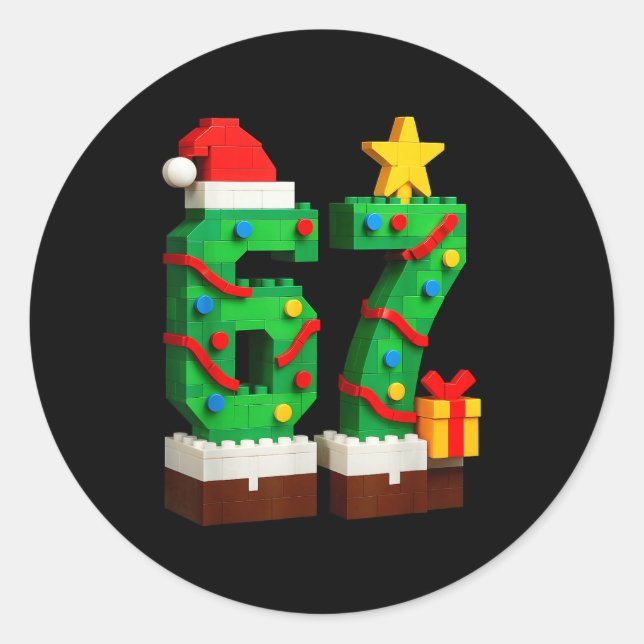 Pegatina Redonda Funny 67 Six Seven Christmas Xmas Boys Kids  (Anverso)