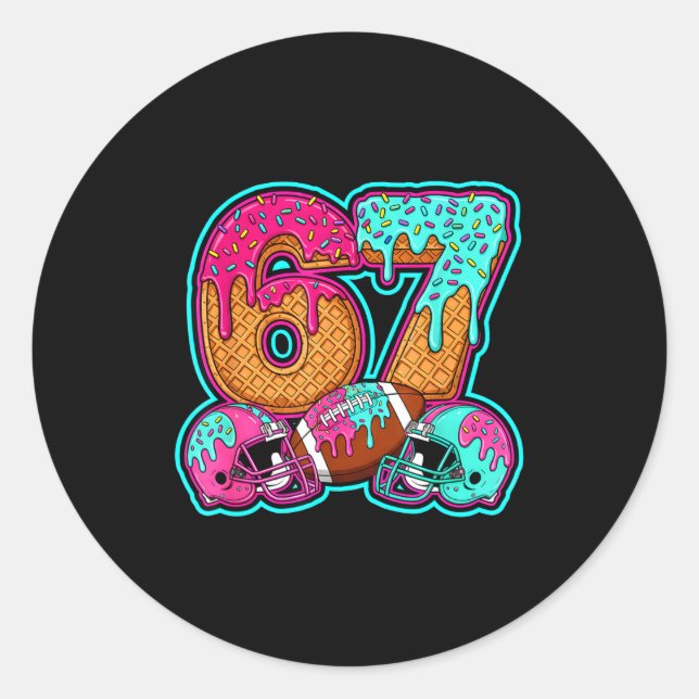 Pegatina Redonda Funny 67 Six Seven Meme American Football Number # (Anverso)