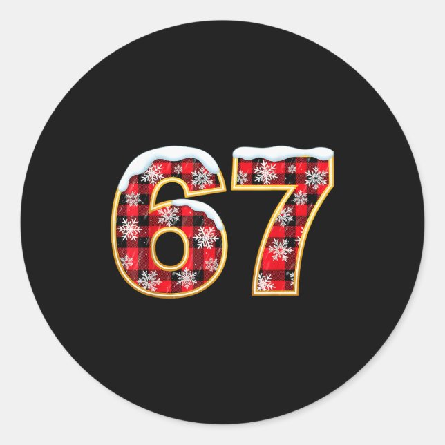 Pegatina Redonda Funny 67 Six Seven Meme Brainrot Cringe Christmas  (Anverso)