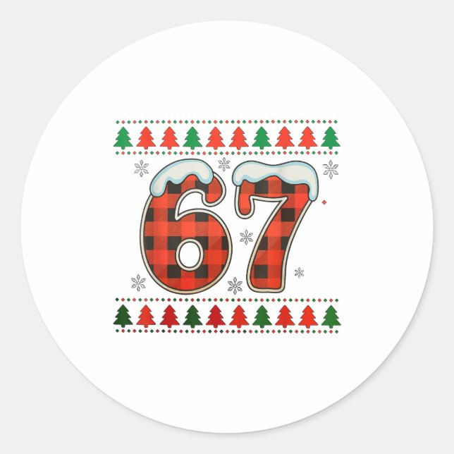 Pegatina Redonda Funny 67 Six Seven Squad Meme Christmas Ugly Sweat (Anverso)