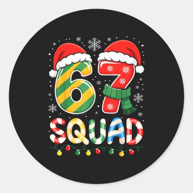 Pegatina Redonda Funny 67 Squad Candy Cane Santa Hat Christmas Men  (Anverso)