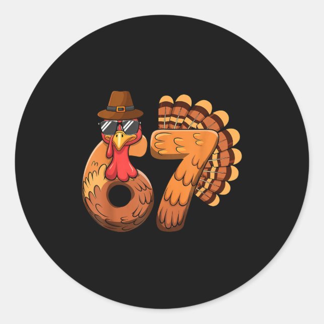 Pegatina Redonda Funny 67 Turkey Thanksgiving Six Seven Shirts Boys (Anverso)