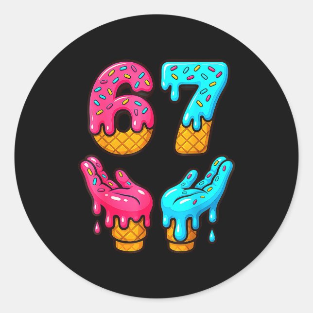 Pegatina Redonda Funny 6 7 67 Six Seven Meme  (Anverso)