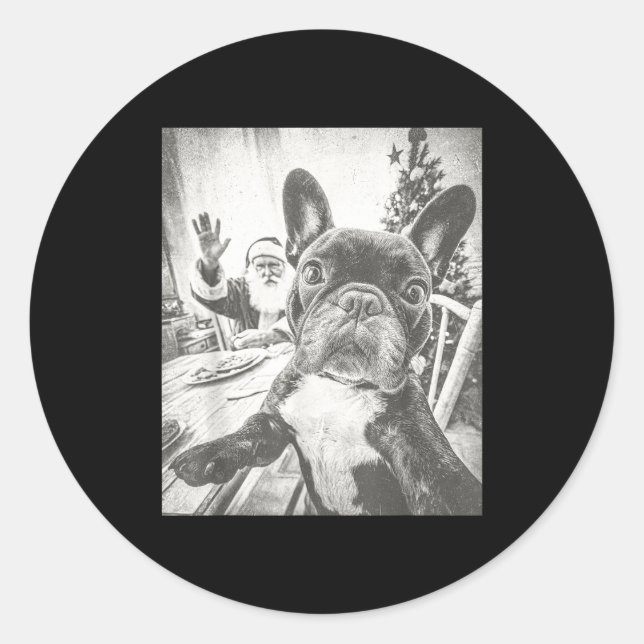 Pegatina Redonda Funny Ai French Bulldog Selfie With Santa Claus Ch (Anverso)