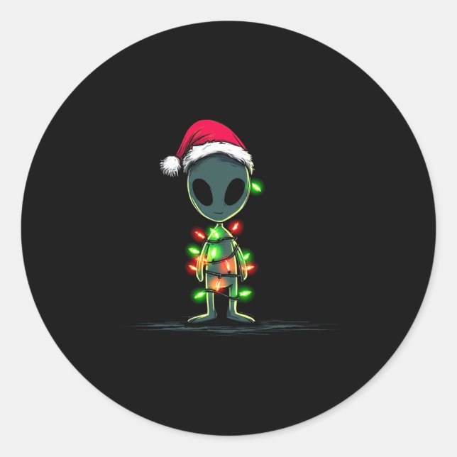 Pegatina Redonda Funny Alien Christmas Graphics Lights Lover Extrat (Anverso)
