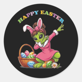Pegatina Redonda Funny Alien Easter Bunny Dabbing Cute Easter Egg