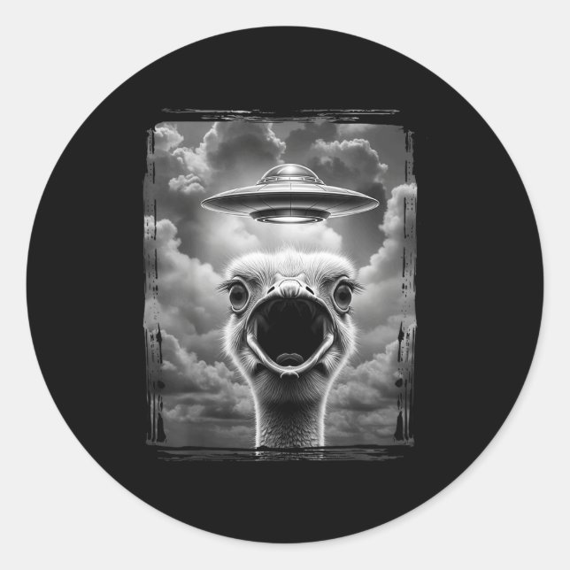 Pegatina Redonda Funny Alien Turkey Ufo Selfie Thanksgiving Meme  (Anverso)