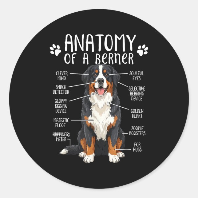 Pegatina Redonda Funny Anatomy Bernese Mountain Dog Cute Berner Lov (Anverso)