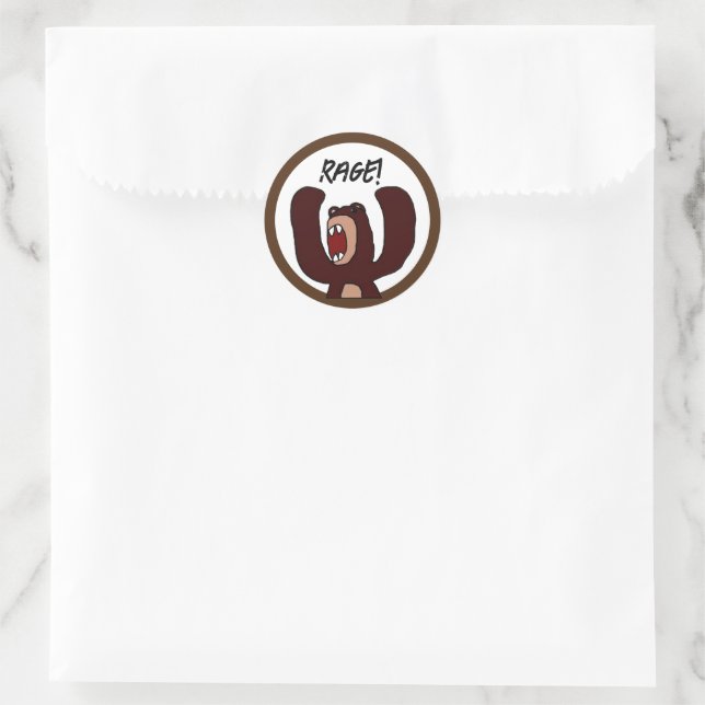 Pegatina Redonda Funny Angry Brown Bear Personalizado - Destacado (Bolso)