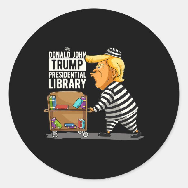Pegatina Redonda Funny anti Trump en la biblioteca presidencial de  (Anverso)