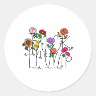 Pegatina Redonda Funny anti Trump sutil flor floral anti trump W