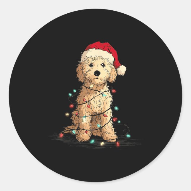 Pegatina Redonda Funny Ao Christmas Graphics Dog Lights Lover  (Anverso)