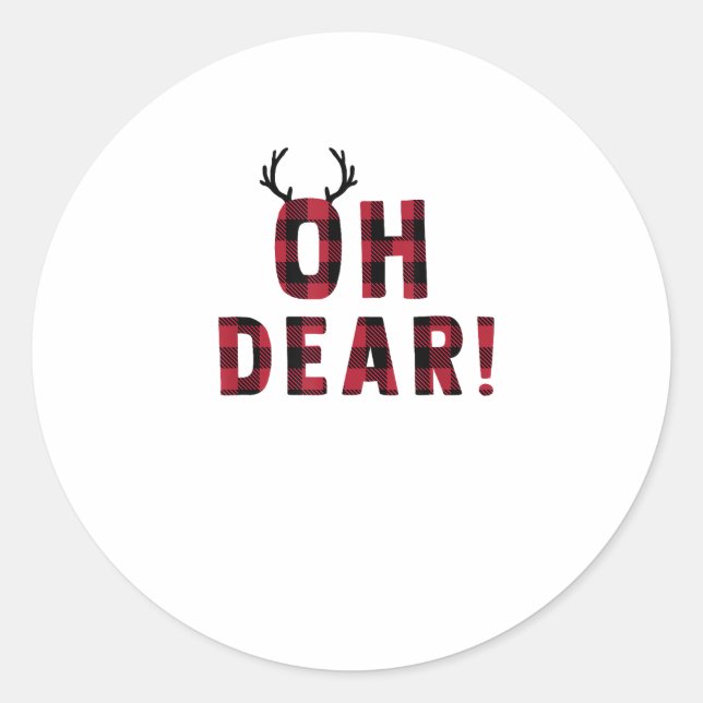 Pegatina Redonda Funny Attitude Oh Dear Plaid Deer Creative Design (Anverso)