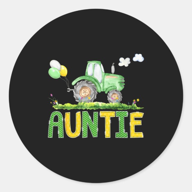 Pegatina Redonda Funny Auntie Birthday Boy Tractor Farm Truck Match (Anverso)