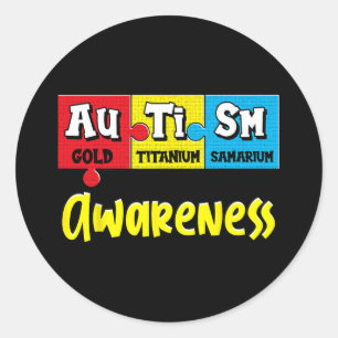 Pegatina Redonda Funny Autism Awareness Puzzle Chemical Periódica T