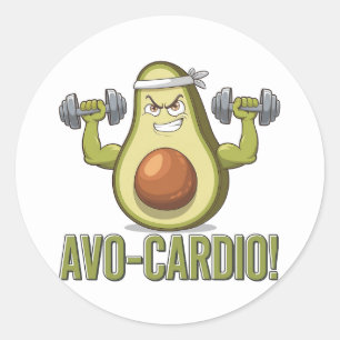 Pegatina Redonda Funny Avo-Cardio Aguacate Fitness Design
