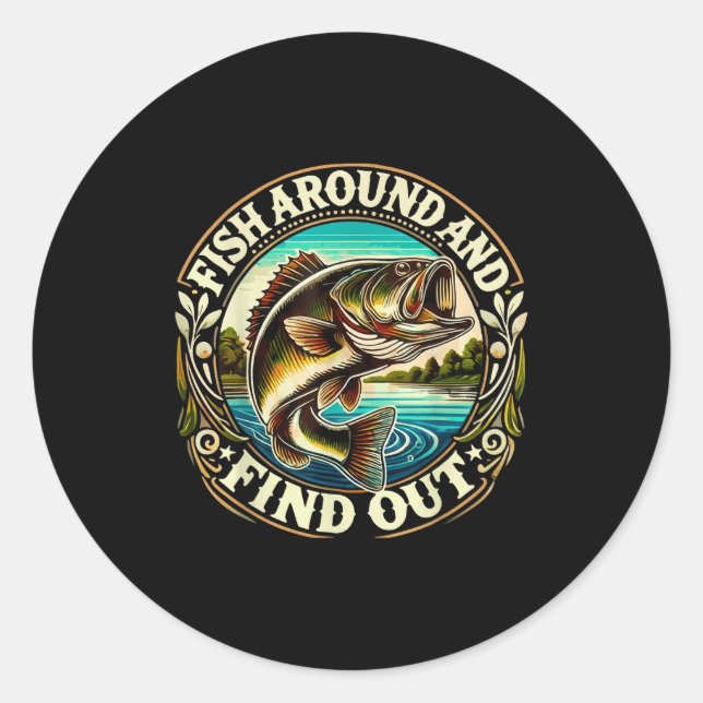 Pegatina Redonda Funny B Fishing Men Dad Grandpa Fishing Lovers Ent (Anverso)