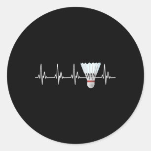 Pegatina Redonda Funny Badminton Player de Shuttle Heartbeat