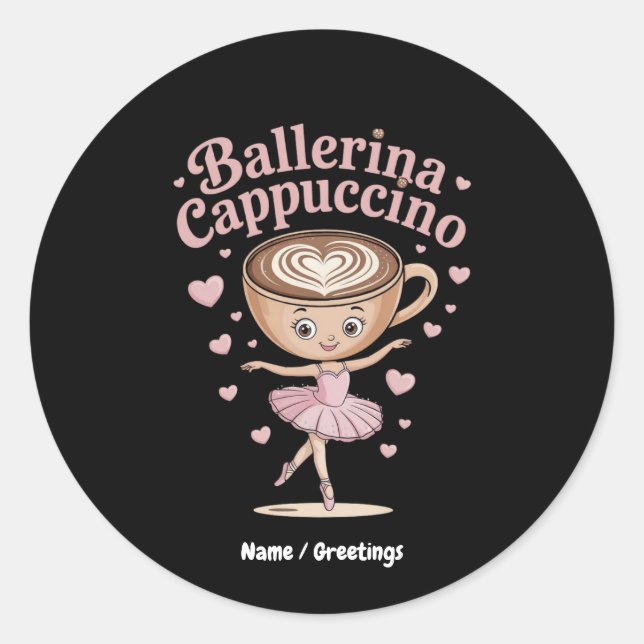 Pegatina Redonda Funny Ballerina Cappuccina Italiana Brainrot Meme (Anverso)