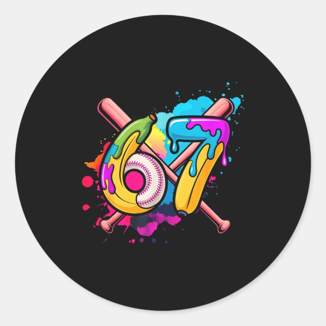 Pegatina Redonda Funny Banana Baseball 67 Ice Cream Drip Meme  (Anverso)