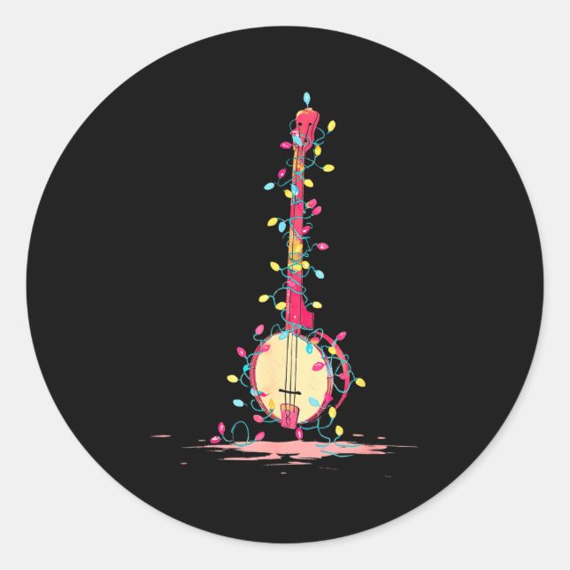 Pegatina Redonda Funny Banjo Christmas Graphics Lights Lover Player (Anverso)