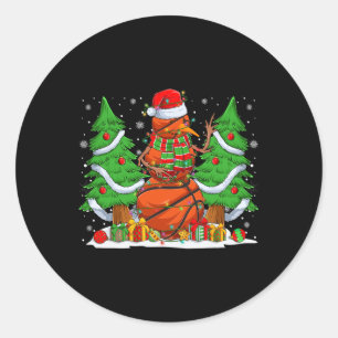 Pegatina Redonda Funny Basketball Balls Snowman Christmas Tree Ligh