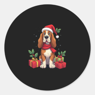 Pegatina Redonda Funny Basset Hound Dog Navidades Traje a Santa Hat