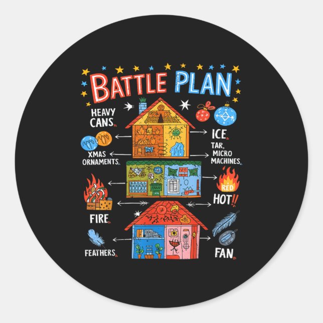 Pegatina Redonda Funny Battle Plan Christmas Home Kids Hand Dawn Al (Anverso)