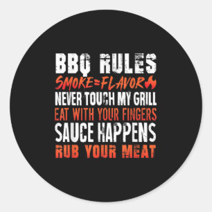 Pegatina Redonda Funny Bbq Rules Smoke=flavor Come Con Dedos Rub