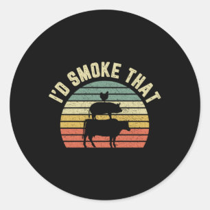 Pegatina Redonda Funny Bbq Shirt Id Smoke Que Retro Barbeque Grill