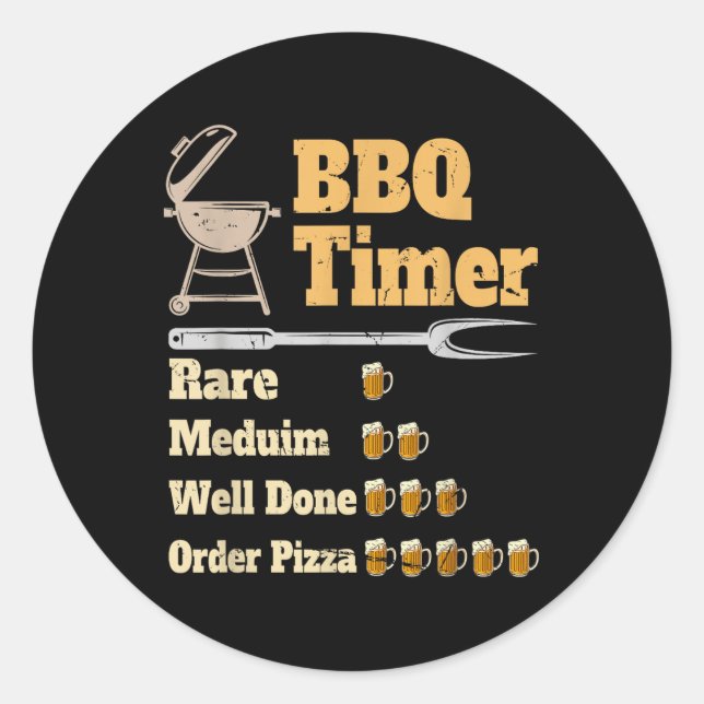 Pegatina Redonda Funny Bbq Timer Grilling (Anverso)