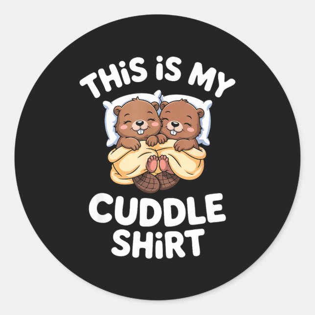 Pegatina Redonda Funny Beaver Couple This Is My Cuddle  (Anverso)