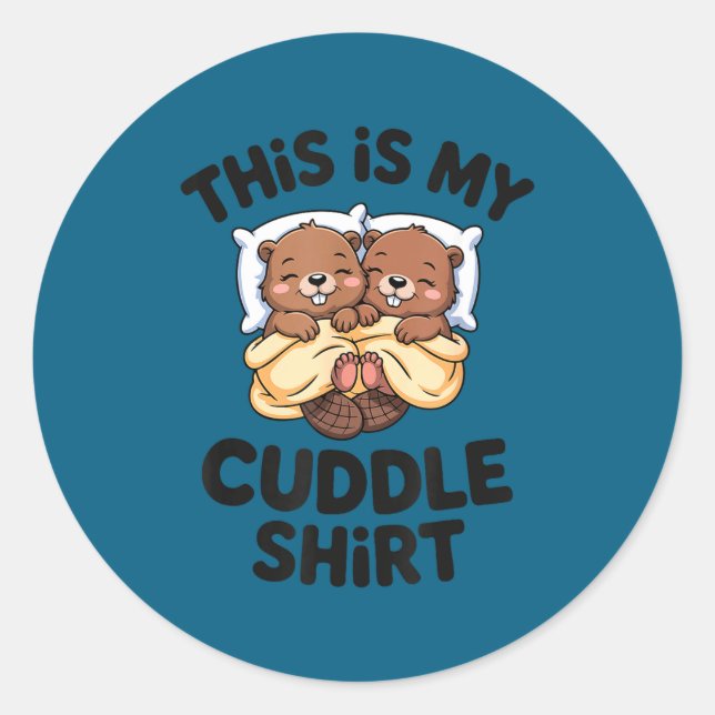 Pegatina Redonda Funny Beaver Couple This Is My Cuddle  (Anverso)