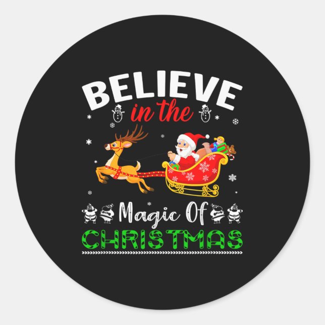 Pegatina Redonda Funny Believe In The Magic Of Christmas  (Anverso)