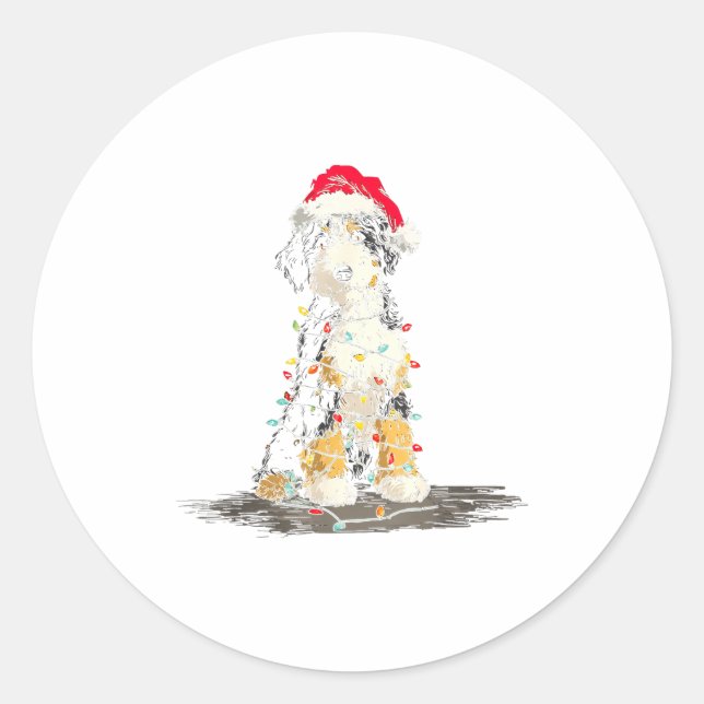 Pegatina Redonda Funny Bernedoodle Christmas Graphics Dog Lights Lo (Anverso)