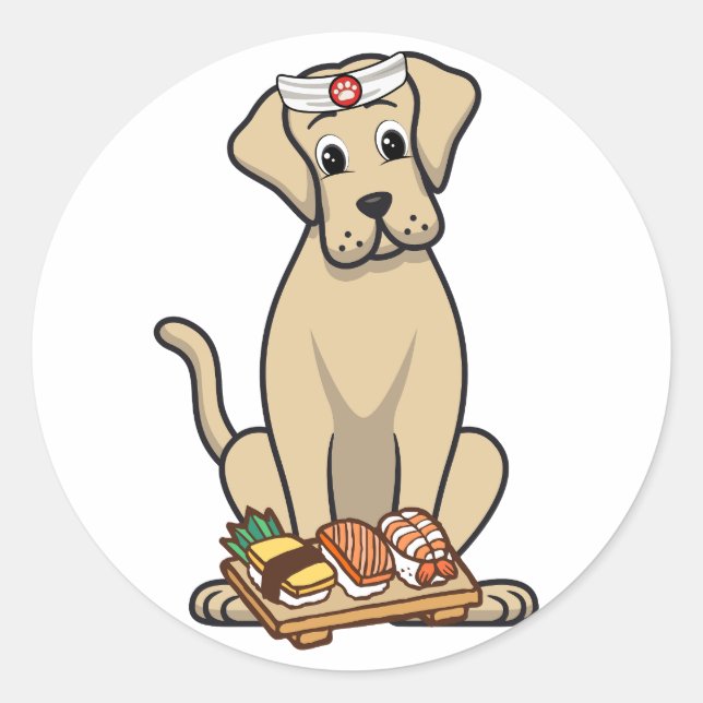 Pegatina Redonda Funny Big dog es un chef de sushi (Anverso)
