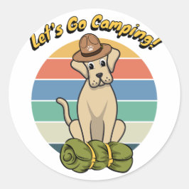Pegatina Redonda Funny Big dog quiere ir a acampar
