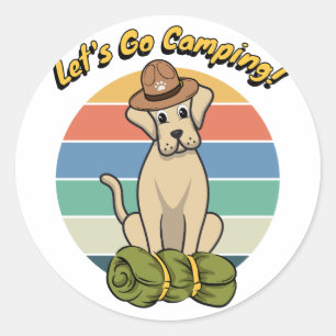 Pegatina Redonda Funny Big dog quiere ir a acampar