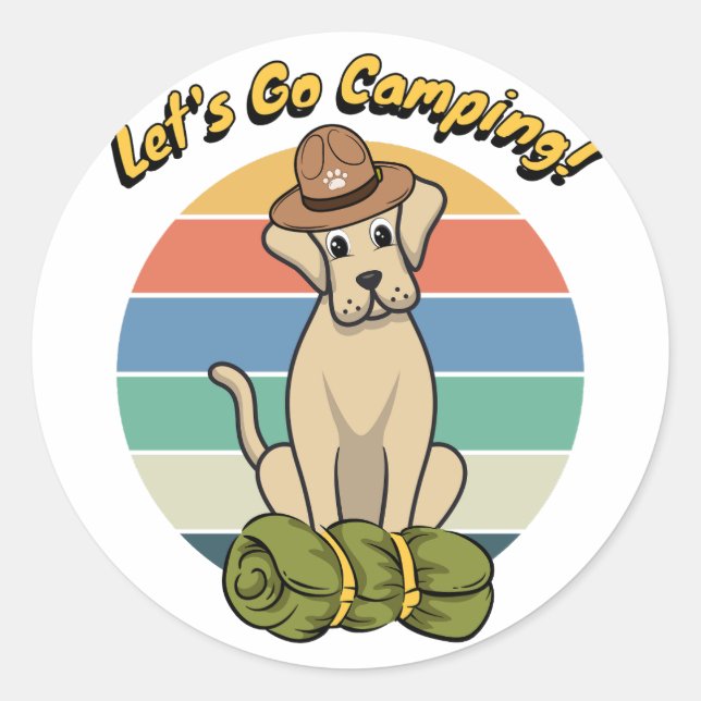 Pegatina Redonda Funny Big dog quiere ir a acampar (Anverso)