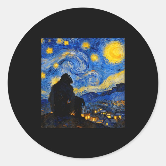 Pegatina Redonda Funny Bigfoot Graphic Van Gogh Style Sasquatch Sta (Anverso)