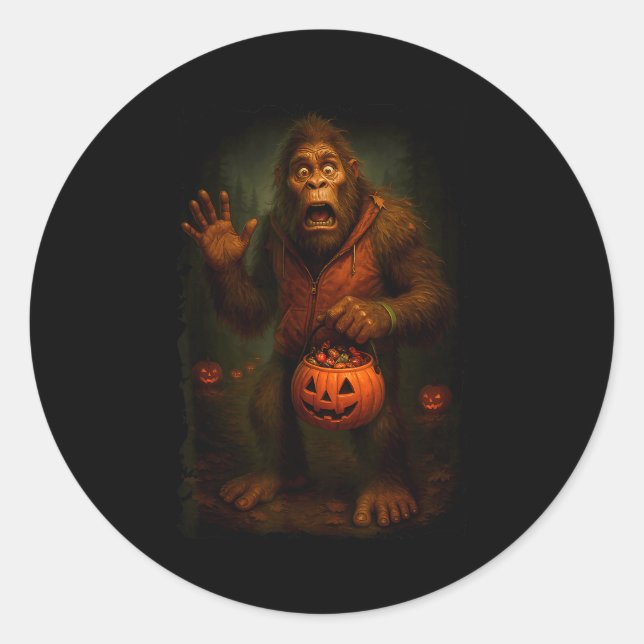 Pegatina Redonda Funny Bigfoot Halloween  (Anverso)