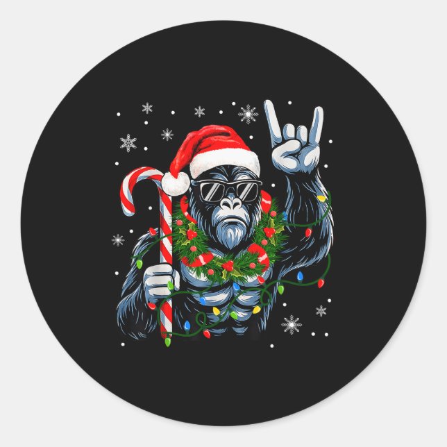 Pegatina Redonda Funny Bigfoot Rock On Pajamas Pjs Christmas Xmas M (Anverso)