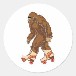 Pegatina Redonda Funny Bigfoot Roller Sking
