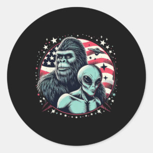 Pegatina Redonda Funny Bigfoot Sasquatch Alien Amp Bigfoot Bandera 